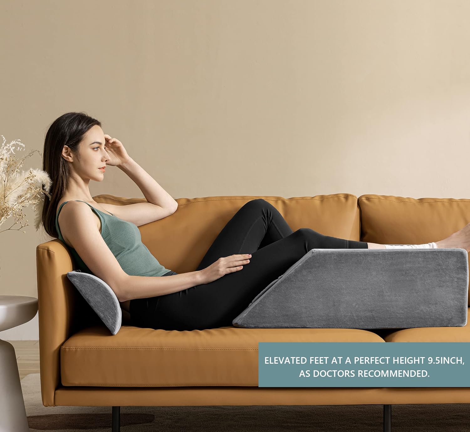 Leg Elevation Pillow for Leg/Knee Surgery Recovery, Memory Foam Leg Pillow with Velvet Washable Cover, Grey